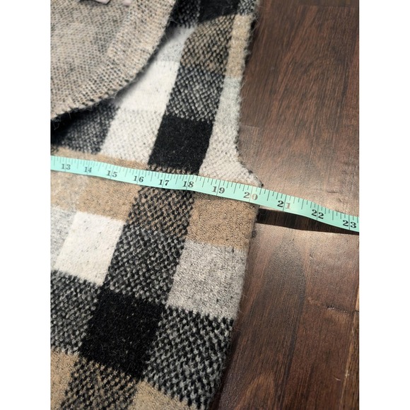 Sweater Cardigan Sleeveless Medium Tan Black Checked Hooded Open Soft Longline - Picture 5 of 9